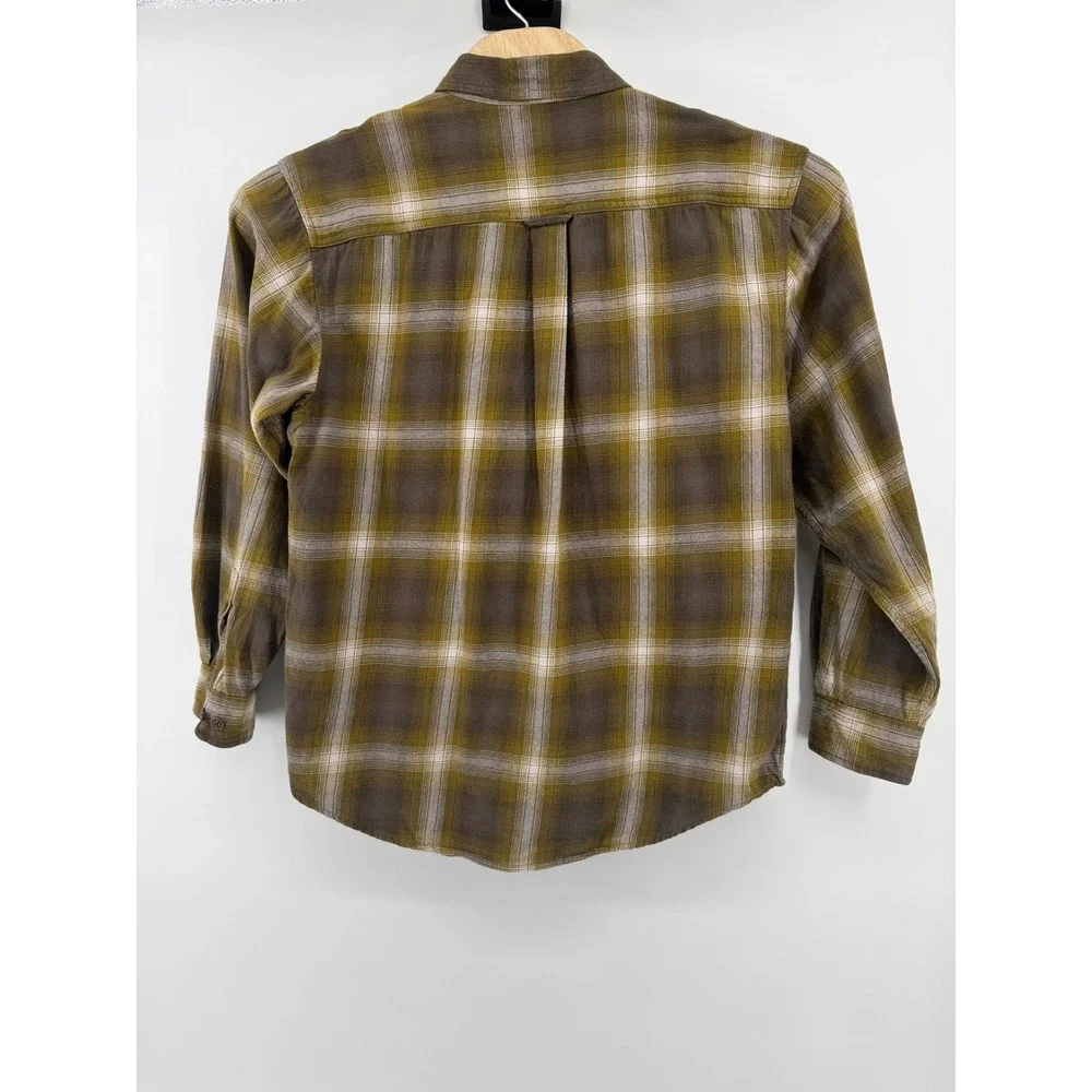 Wolverine Plaid Flannel Button Up‎ Men L 100% Cotton Olive Green Hiking Heavy